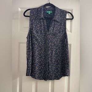 Navy Sleeveless Floral Button-Front Top